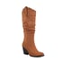 Womens Calf Boot Knee High Chunky Heel Pointed Toe Boots - Brown