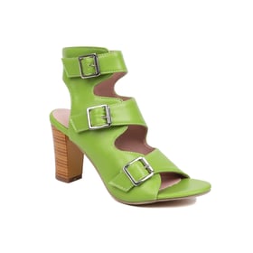 Women Chunky Heels Open Toe Square Buckle Sandals With Buckle