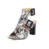 Women Block Heels Open Toe Square Buckle Sandals With Buckle - White