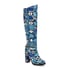 Womens Knee High Block Heel Round Toe Snake Pattern Boots With Zipper - Blue