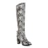 Womens Knee High Block Heel Round Toe Snake Pattern Boots With Zipper - White