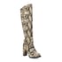 Womens Knee High Block Heel Round Toe Snake Pattern Boots With Zipper - Apricot