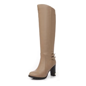 Womens Knee High Block Heel Round ToeBoots With Zipper