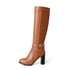 Womens Knee High Block Heel Round Toe Square Buckle Boots With Zipper - Brown