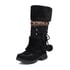 Womens Calf Snow Boots Low Heels Round Toe Splicing Boots - Black