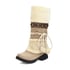 Womens Calf Snow Boots Low Heels Round Toe Splicing Boots - Cream White