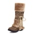 Womens Calf Snow Boots Low Heels Round Toe Splicing Boots - Brown