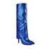 Womens Knee High Stiletto Heels Pointed Toe Sequin Boots - Blue