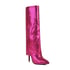 Womens Knee High Stiletto Heels Pointed Toe Sequin Boots - Pink