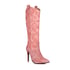 Womens Knee High Stiletto Heels Pointed Toe Checkered Boots - Pink
