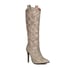 Womens Knee High Stiletto Heels Pointed Toe Checkered Boots - Grey