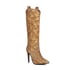 Womens Knee High Stiletto Heels Pointed Toe Checkered Boots - Apricot