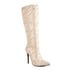 Womens Knee High Stiletto Heels Pointed Toe Stripes Boots - White