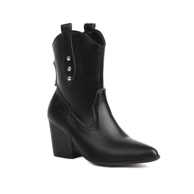 Womens Ankle Boots Chunky Heels Pointed Toe Rivet Boots With Zipper
