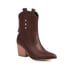 Womens Ankle Boots Chunky Heels Pointed Toe Rivet Boots With Zipper - Brown
