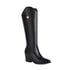 Womens Knee High Chunky Heels Pointed Toe Boots With Zipper - Black