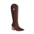 Womens Knee High Chunky Heels Pointed Toe Boots With Zipper - Brown
