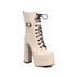 Womens Ankle Boots Block Heels Square Toe Square Buckle Boots With Lace Up - Nude