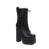 Womens Ankle Boots Block Heels Square Toe Square Buckle Boots With Lace Up - Black