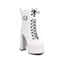 Womens Ankle Boots Block Heels Square Toe Square Buckle Boots With Lace Up - White
