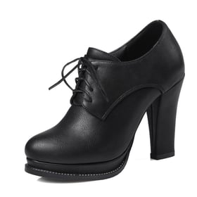 Women Round Toe Chunky Heels Pumps With Lace Up