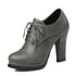 Women Round Toe Chunky Heels Pumps With Lace Up - Grey