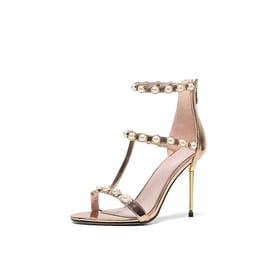Women Stiletto Heels Open Toe Jeweled Sandals With Zipper