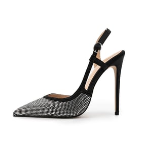 Women Stiletto Heels Pointed Toe Rhinestone Sandals With Slingback