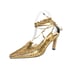 Women Stiletto Heels Pointed Toe Hollow Out Sandals With Lace Up - Gold