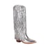 Womens Knee High Chunky Heels Pointed Toe Fringed Boots - Silver