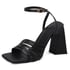 Women Square Heels Open Toe Hollow Out Sandals With Buckle - Black