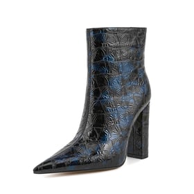 Womens Ankle Boots Block Heels Pointed Toe Boots With Zipper