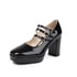 Mary Janes Pumps Women Square Toe Block Heels Platform Pumps With Buckle - Black