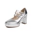 Mary Janes Pumps Women Square Toe Block Heels Platform Pumps With Buckle - Silver