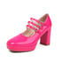 Mary Janes Pumps Women Square Toe Block Heels Platform Pumps With Buckle - Pink
