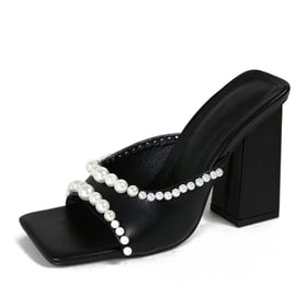 Women Block Heels Open Toe Pearl Sandals