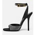 Womens Stiletto Heels Open Toe Rhinestone Sandals With Buckle - Black