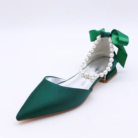 Women Pumps Pointed Toe Low Heels Pearl Pumps With Bow