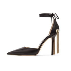 Women Pumps Pointed Toe Stiletto Heels Fringed Pumps With Lace Up