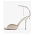 Women Pumps Open Toe Stiletto Heels Chain With Rhinestone Pumps With Hook And Loop - Silver