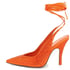 Women Pumps Pointed Toe Stiletto Heels Rhinestone Pumps With Lace Up - Orange