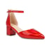 Women Pumps Pointed Toe Block Heels Pumps With Buckle - Red