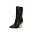 Womens Ankle Boots Chunky Heels Pointed Toe Snake Pattern Boots - Black