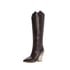 Women Knee High Chunky Heels Pointed Toe Boots With Zipper - Brown