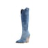 Women Knee High Chunky Heels Pointed Toe Boots With Zipper - Blue