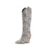 Women Knee High Chunky Heels Pointed Toe Boots With Zipper - White