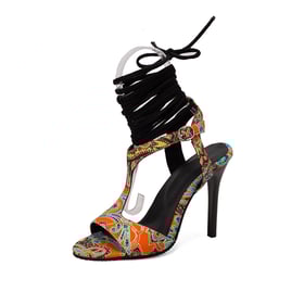 Women Stiletto Heels Open Toe Hollow Out Lace Up Sandals With Buckle