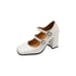 Women Pumps Square Toe Block Heels Pumps With Rhinestone Buckle - White