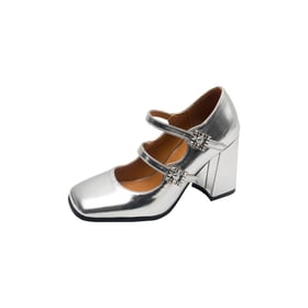 Women Pumps Square Toe Block Heels Pumps With Rhinestone Buckle