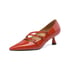 Women Pumps OpintedToe Kitten Heels Pumps With Buckle - Red